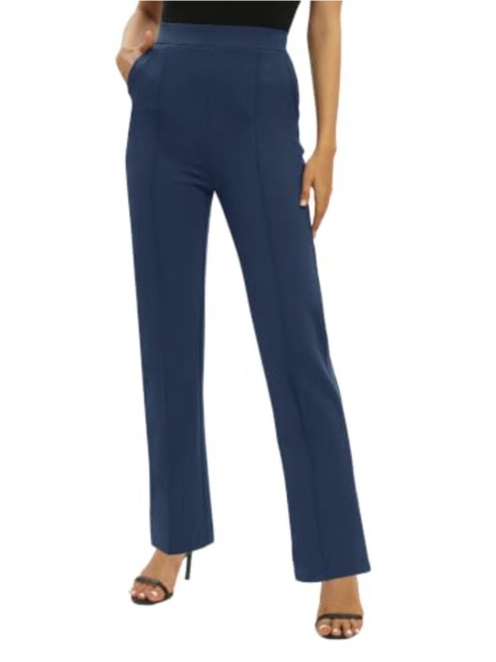 Women's Yoga Dress Pants Stretchy Straight Leg Pull On Work Slacks with Pockets